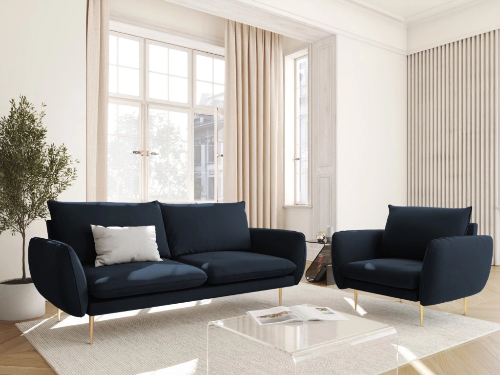 Cosmopolitan Design - Poltrona "Vienna" in velluto blu scuro 