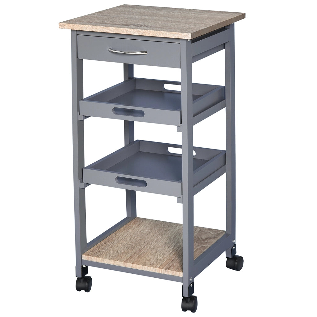 Tavolino da caff¨¨ con ruote e ripiani ¨C Minimal ¨C legno quercia chiaro