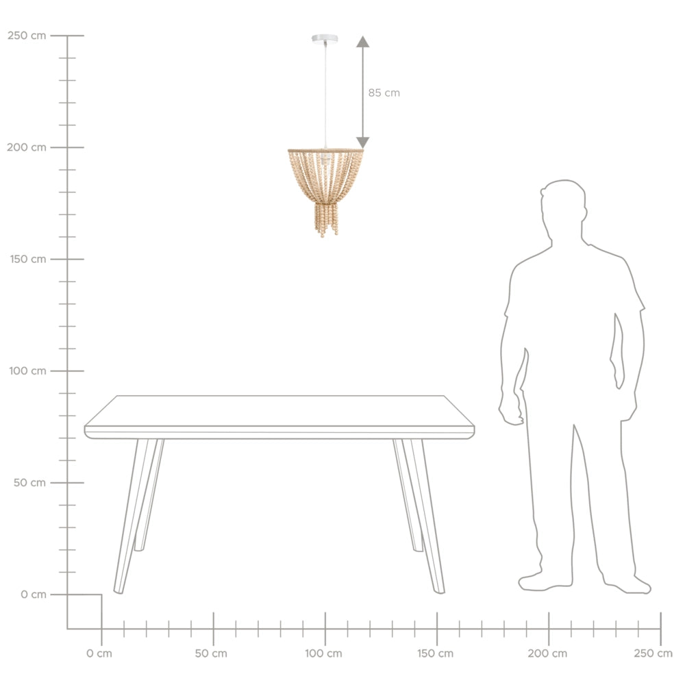 Lampadario perline di legno di gomma marrone stile Boho