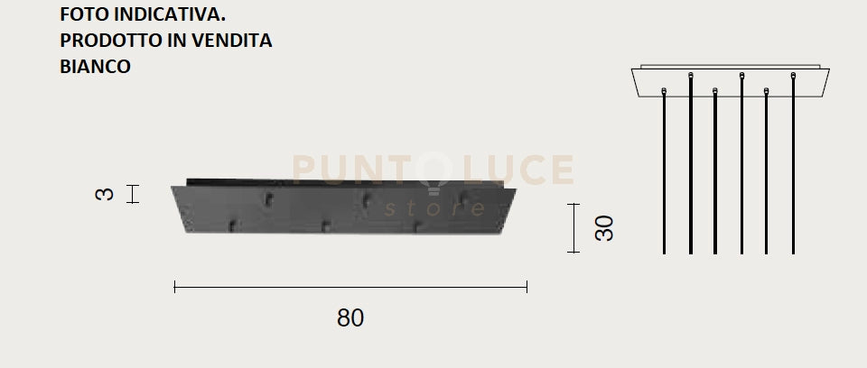 OBA0020 BASE RETTANGOLARE 6 FORI BIANCO PER SOSPENSIONE 80CM