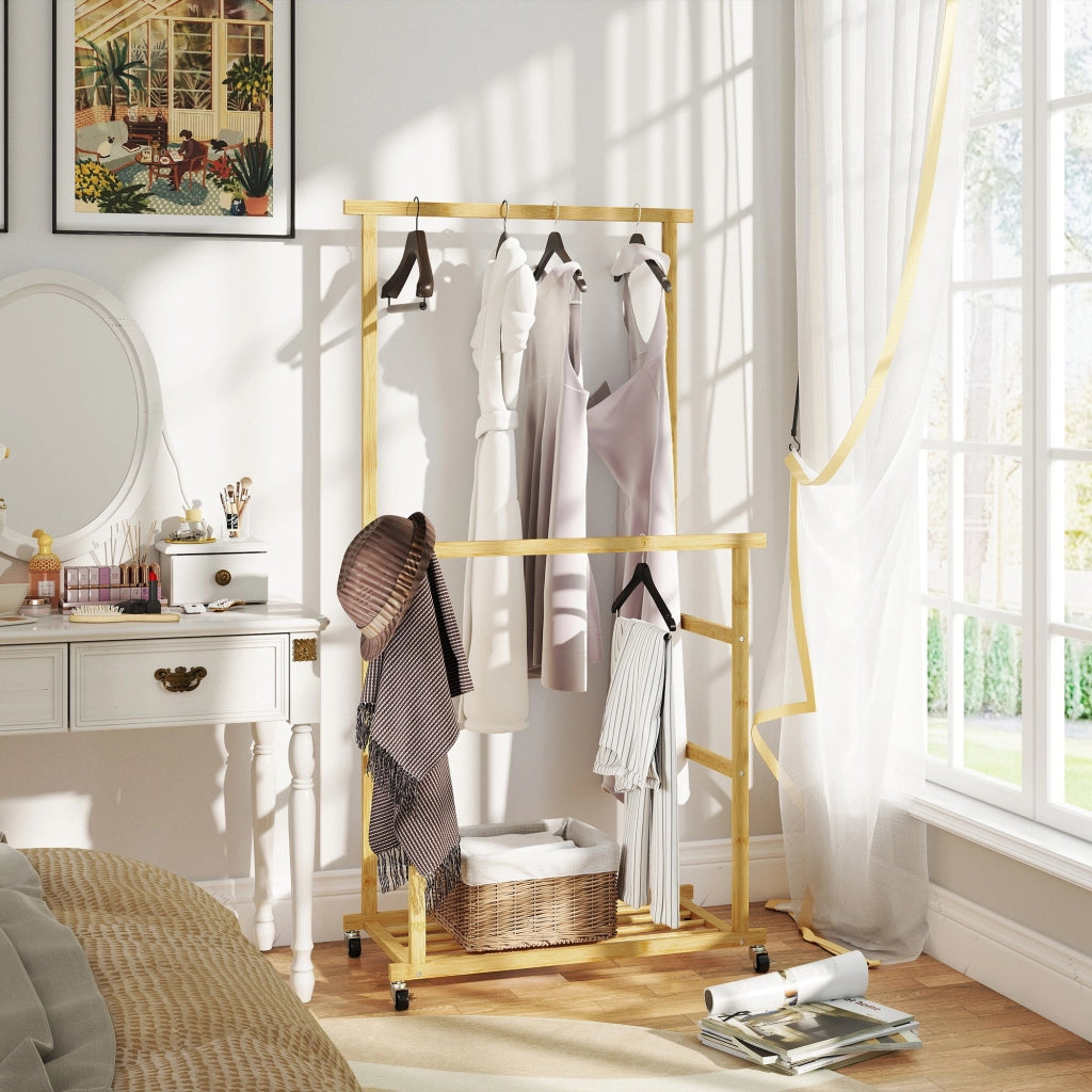 Appendiabiti con ruote e scarpiera in bamb¨´ ¨C zephmum ¨C 80x40x160 cm