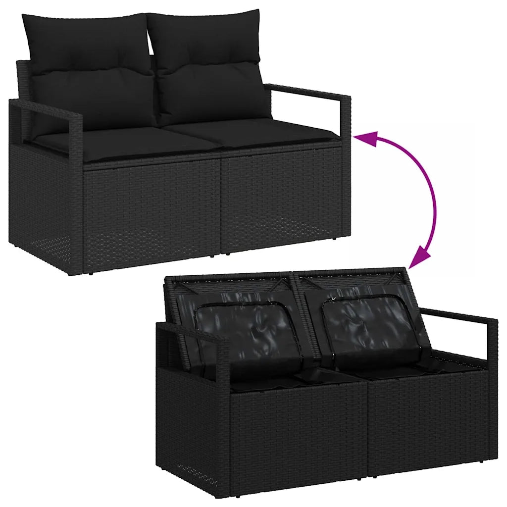 Set Divano da Giardino con cuscino 5 pcs Nero Poly Rattan 3360494