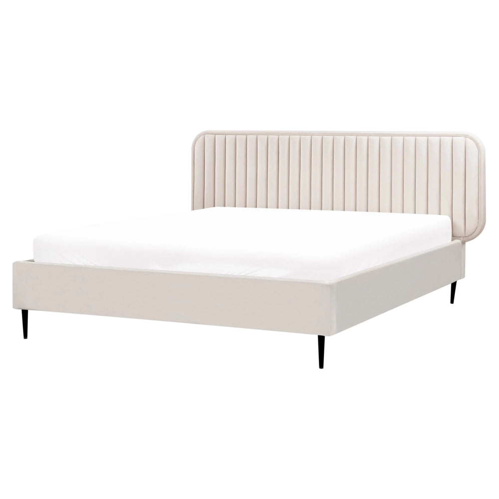 Letto matrimoniale UE Beige Rivestimento in velluto 160 x 200 cm Telaio Poggiatesta Gambe in metallo Design moderno Camera da letto
