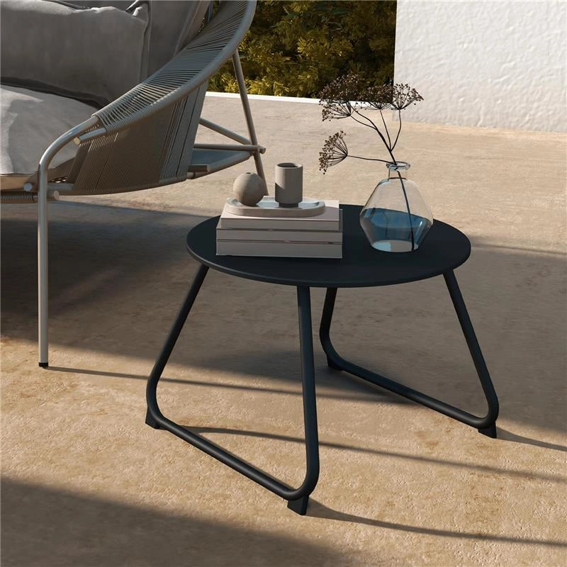TAVOLINO DA ESTERNI Ø48X37 CM IN METALLO NERO CON PIEDINI REGOLABILI
