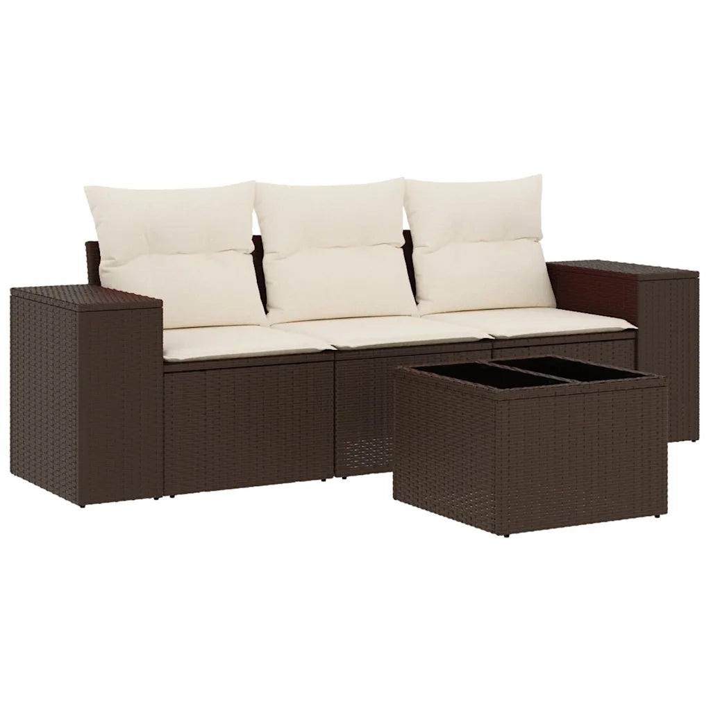 Set Divano da Giardino 4 pz con Cuscini Marrone in Polyrattan 3222272
