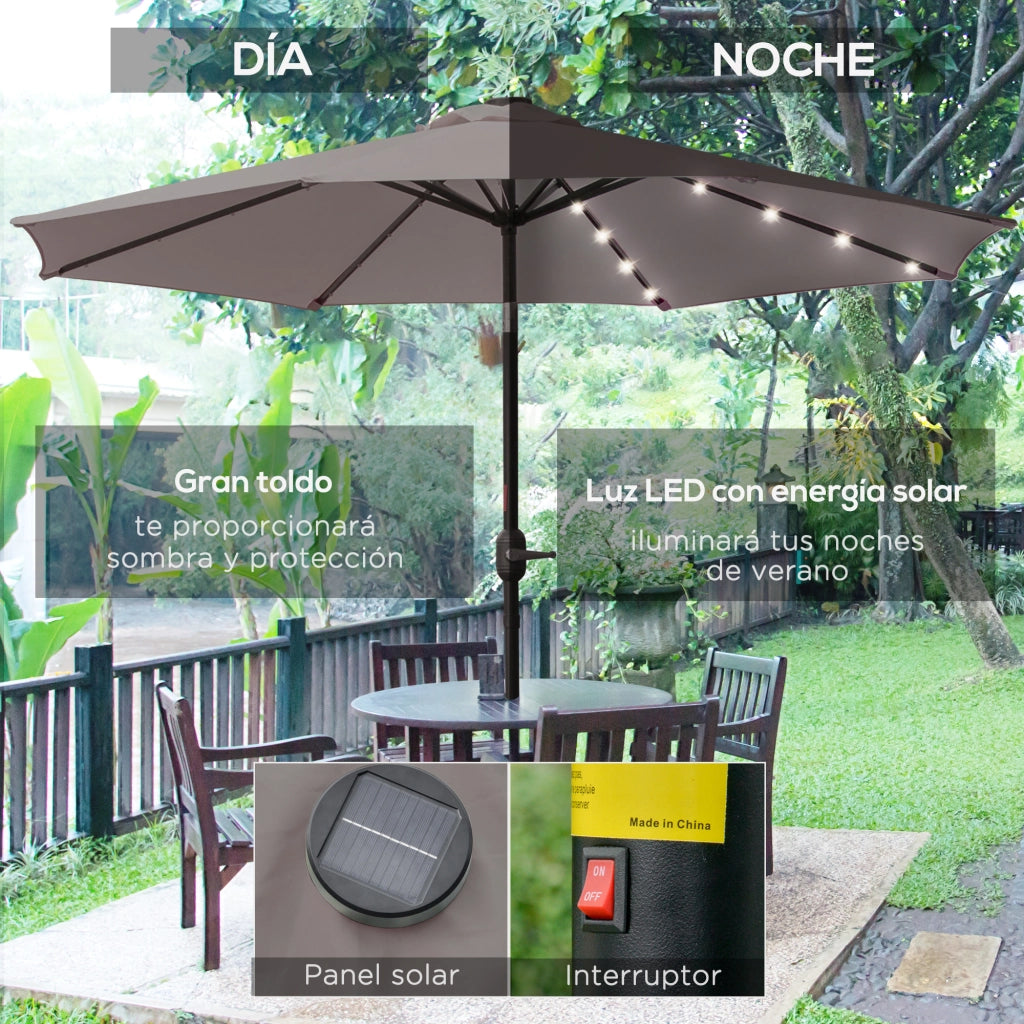 Sombrilla da giardino con luci LED solari ¨C zephmum ¨C grigio, acciaio, ?265 cm