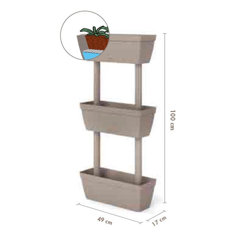 Fioriera verticale componibile 3 vasi kit vasi orto 49x16,1xH100cm tortora fiori
