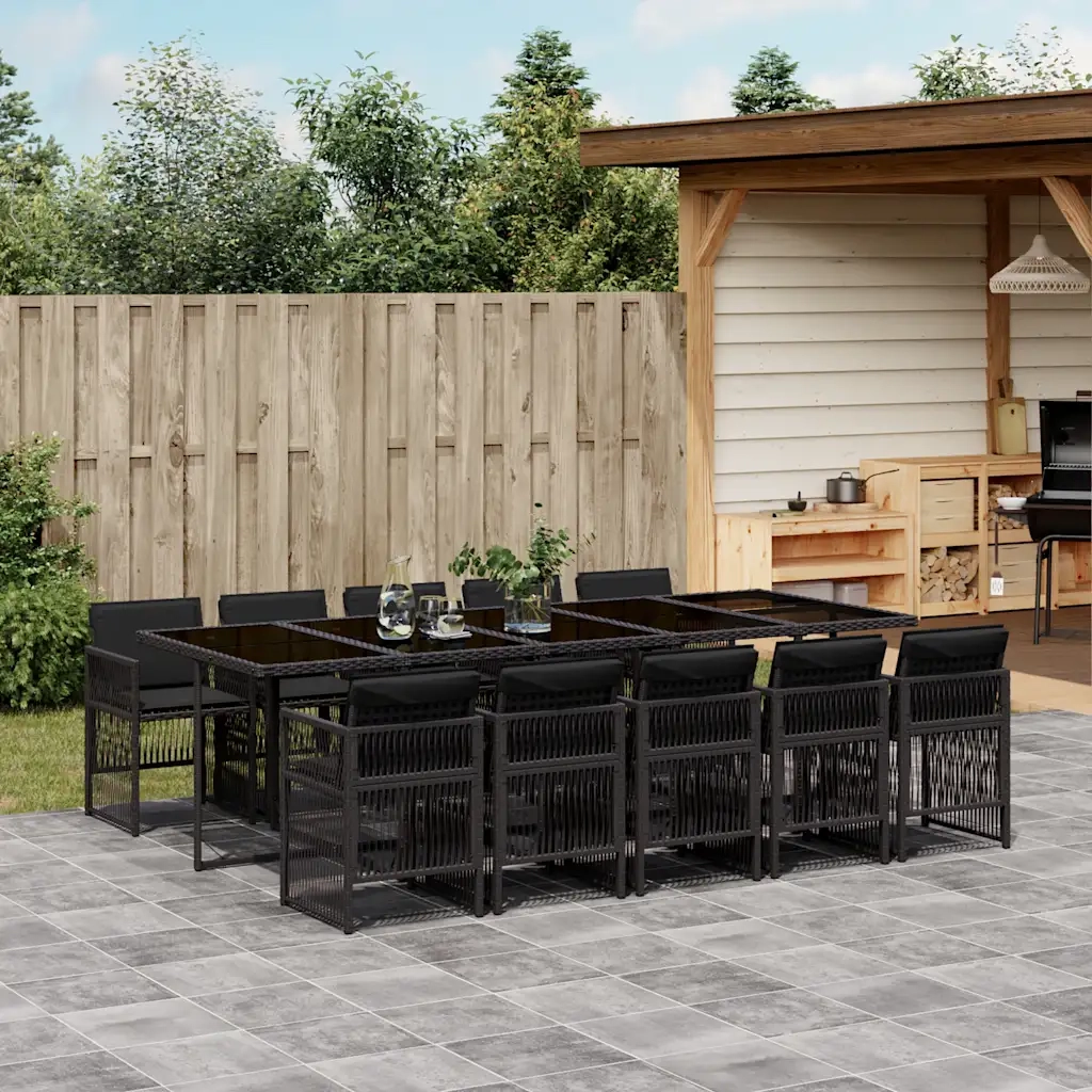 Set da Pranzo da Giardino 11 pz con Cuscini in Polyrattan Nero 3210931