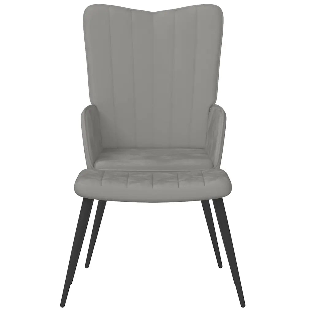 Poltrona Relax | Sedia Relax con Sgabello Grigio Chiaro in Velluto