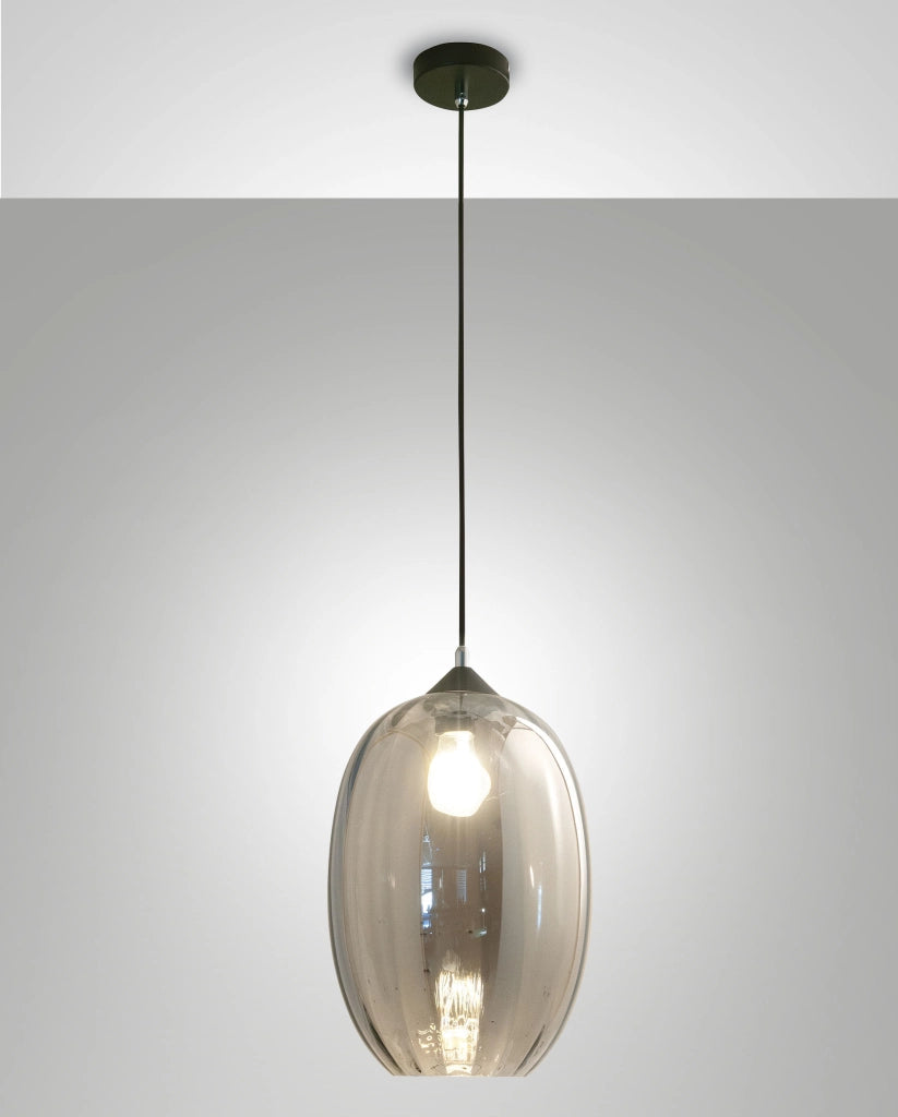 Infinity Lampada a Sospensione in Vetro Soffiato Fumé e Metallo, Attacco E27, Design Elegante e Moderno, Ideale per Illuminazione d'Interni
