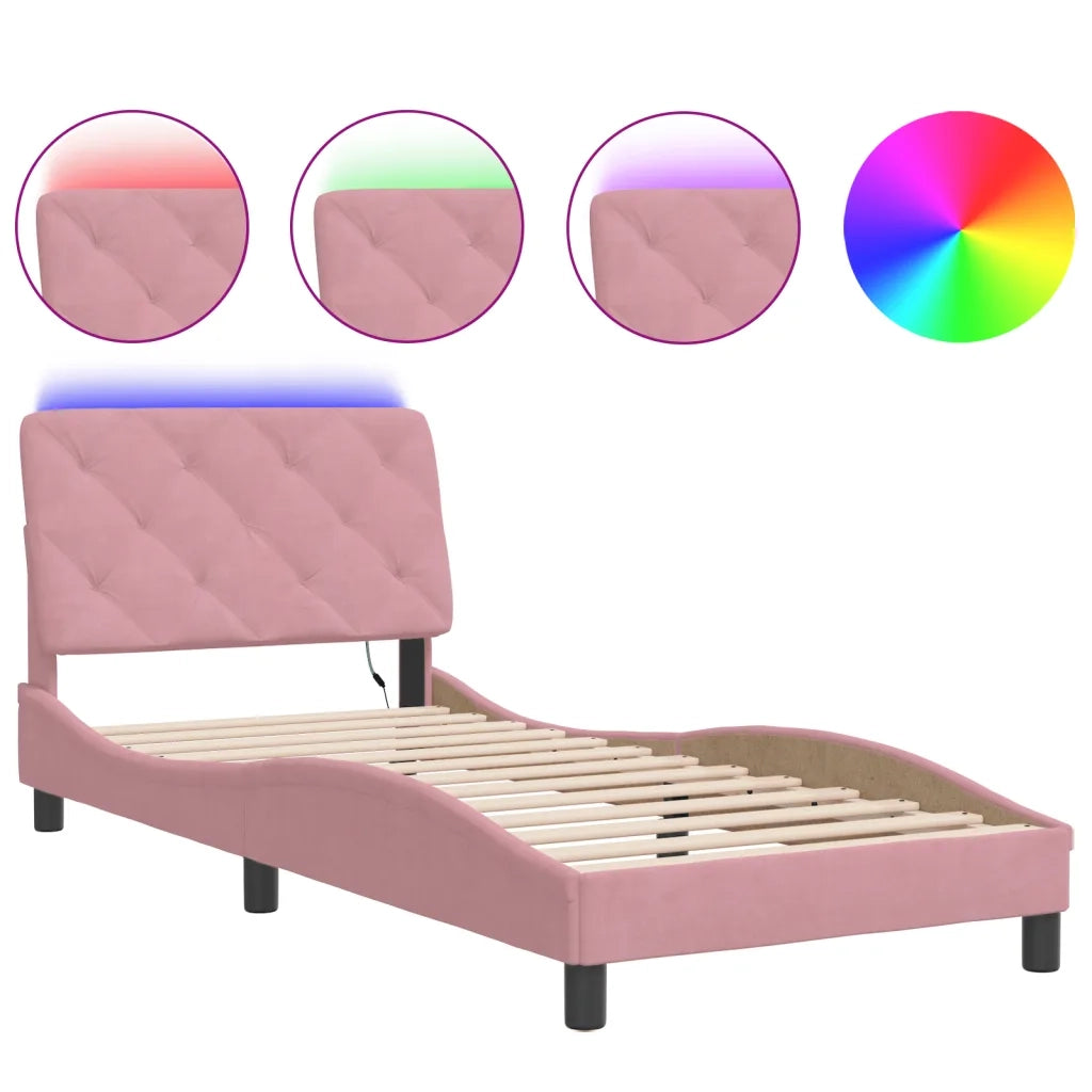 Giroletto con LED senza Materasso Rosa 90x200 cm in Velluto