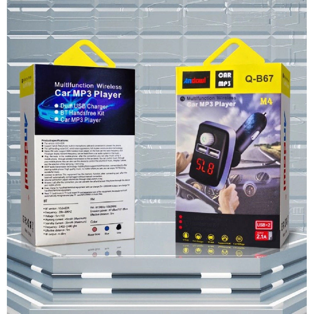 Trade Shop - Trasmettitore Fm Auto Bluetooth Q-b67 Vivavoce Lettore Mp3 Caricatore Usb Doppio -
