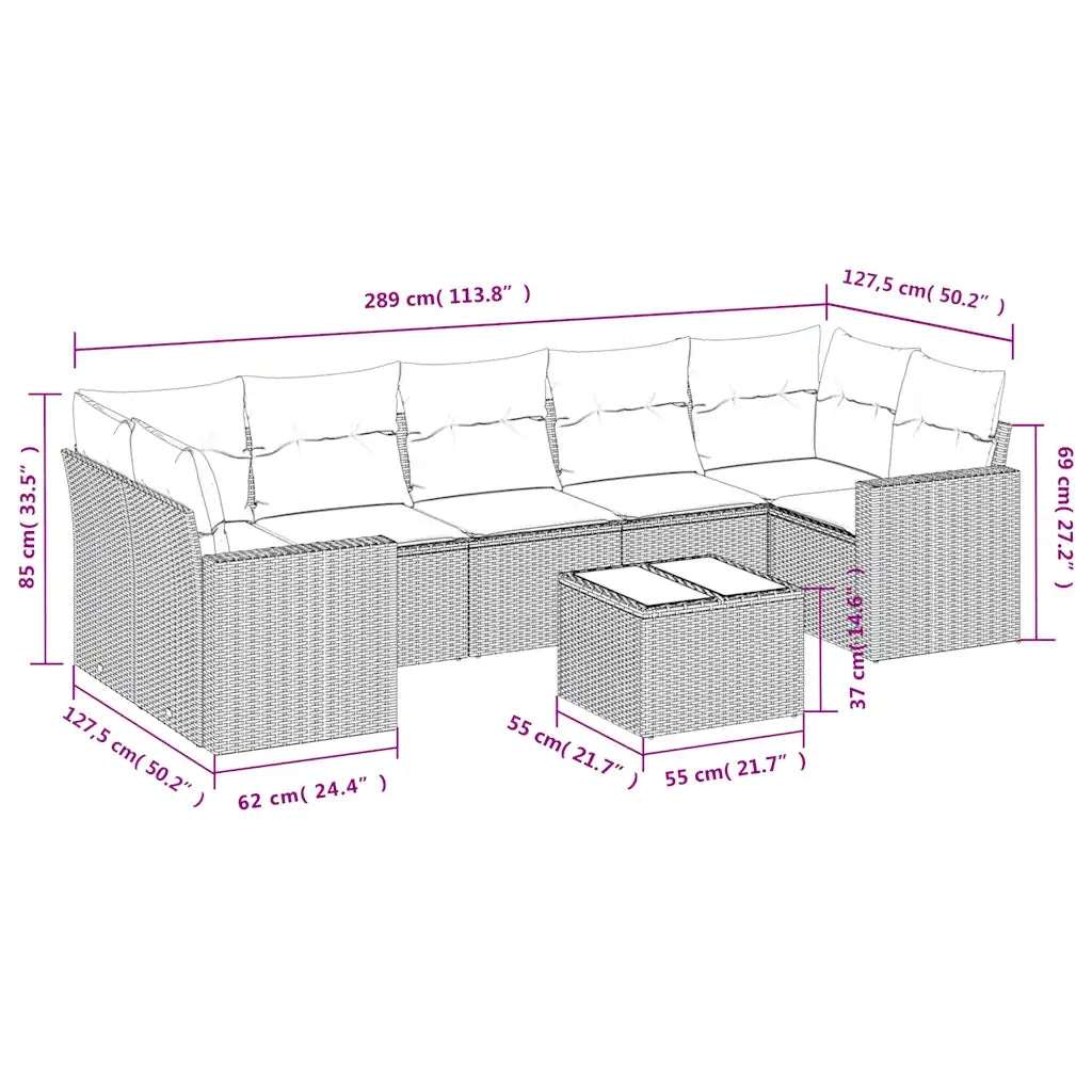 Set Divani da Giardino 8 pz con Cuscini Marrone in Polyrattan 3251080