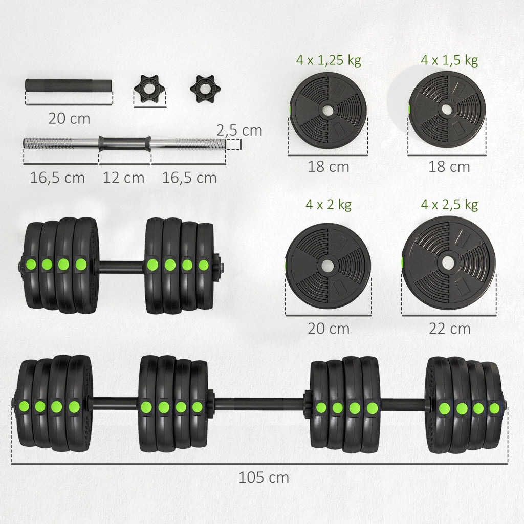 Kit manubri 30 kg con barra ¨C Minimal ¨C Nero Verde