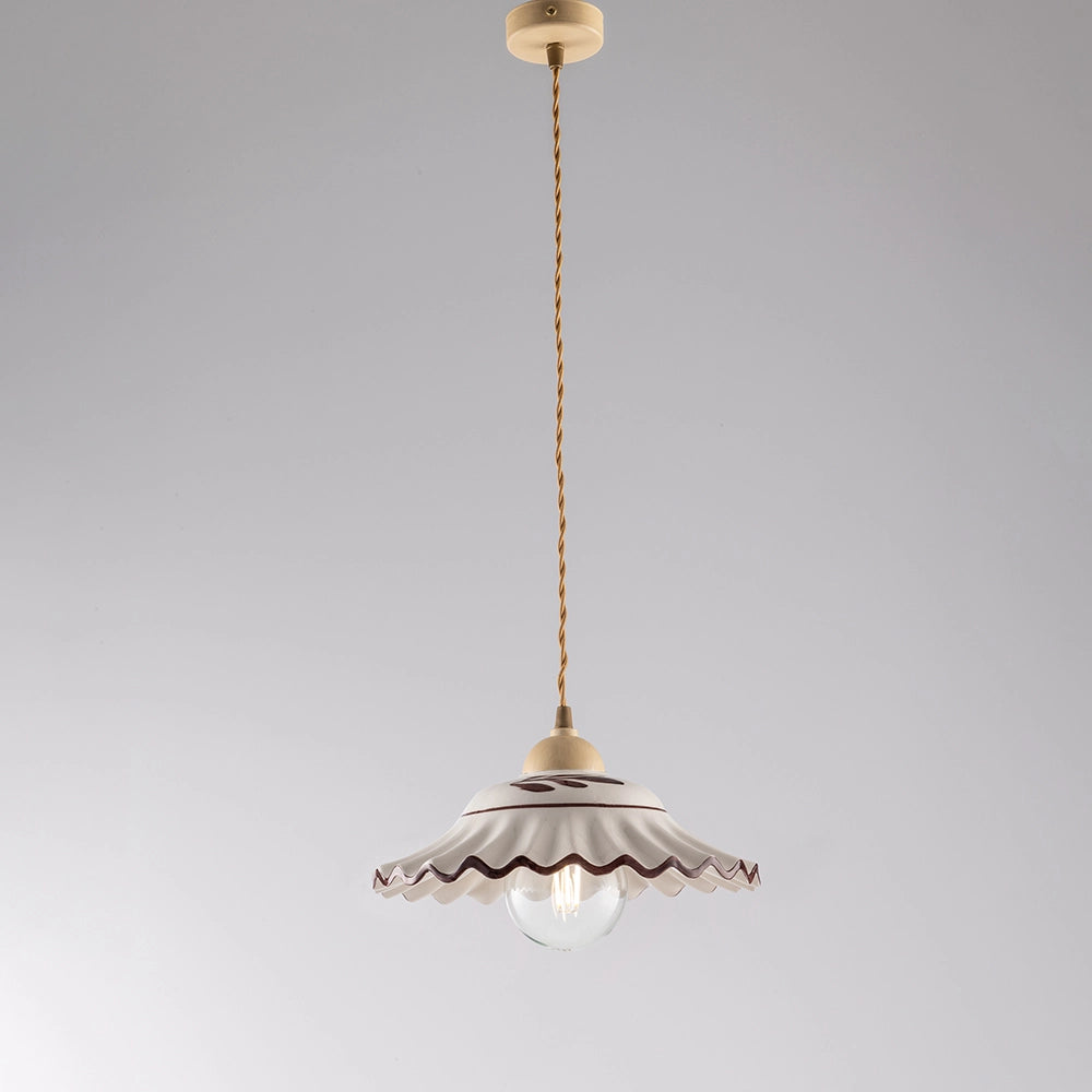 Sospensione 1 Luce Ferro Avorio E Ceramica D.30 Cm Bianco Serie Palma