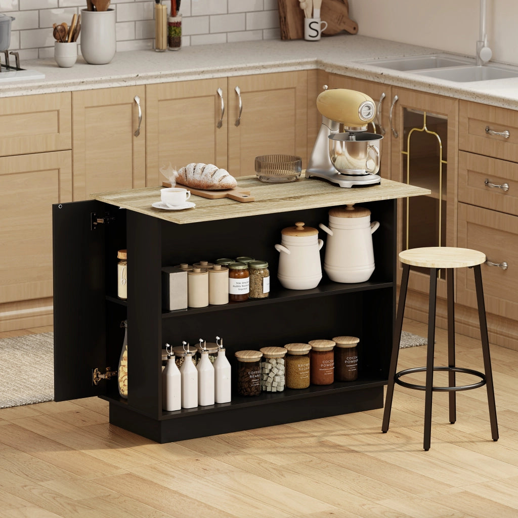 Carrello da Cucina con 2 Ripiani e 2 Ante ¨C Xylo ¨C Rovere e Nero, 105x60x82 cm