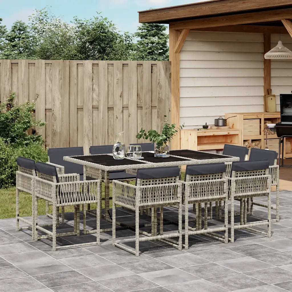 Set Pranzo Giardino 11pz con Cuscini Grigio Chiaro Polyrattan 3211571