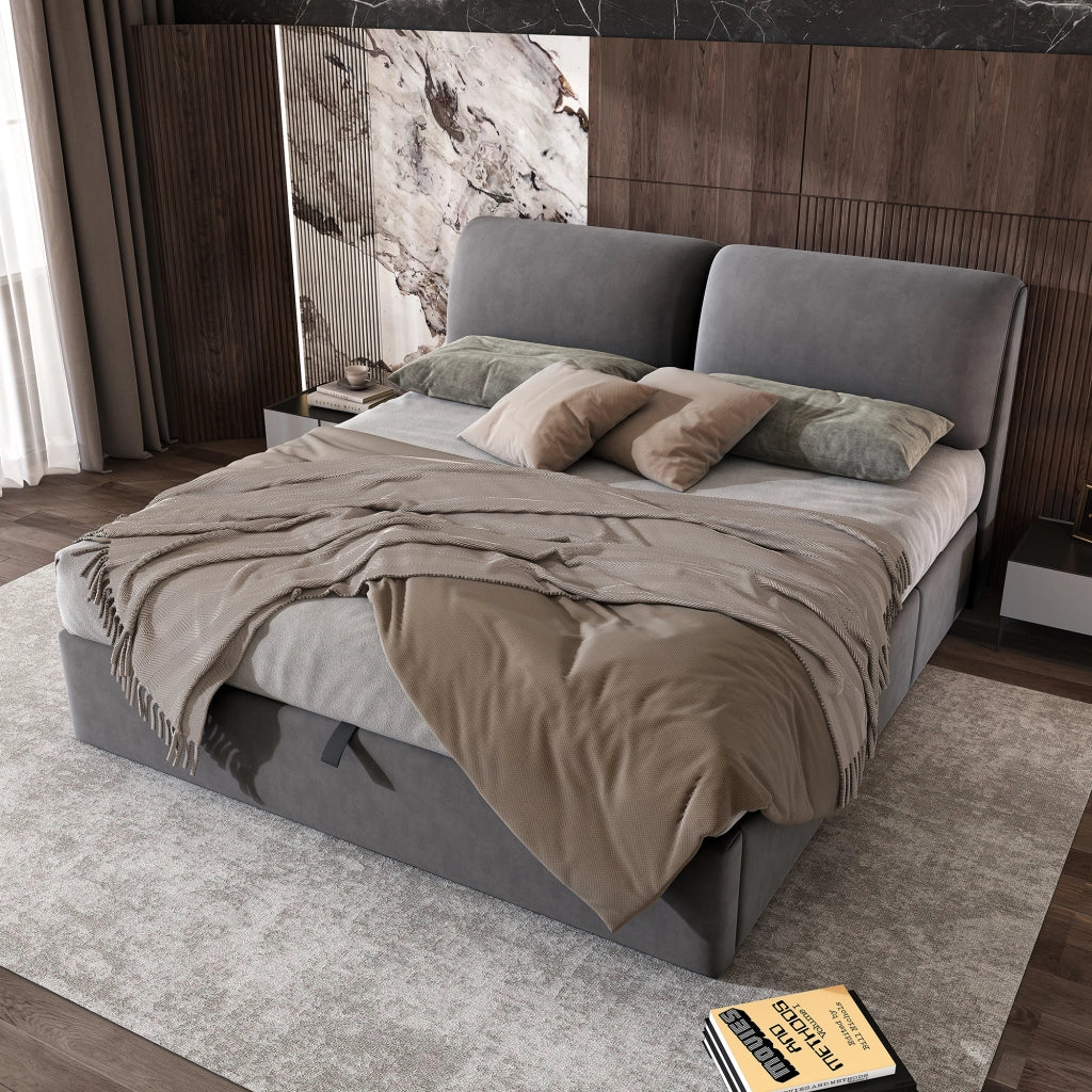 LETTO Contenitore idraulico 180x200 cm in velluto grigio con 3 cassetti