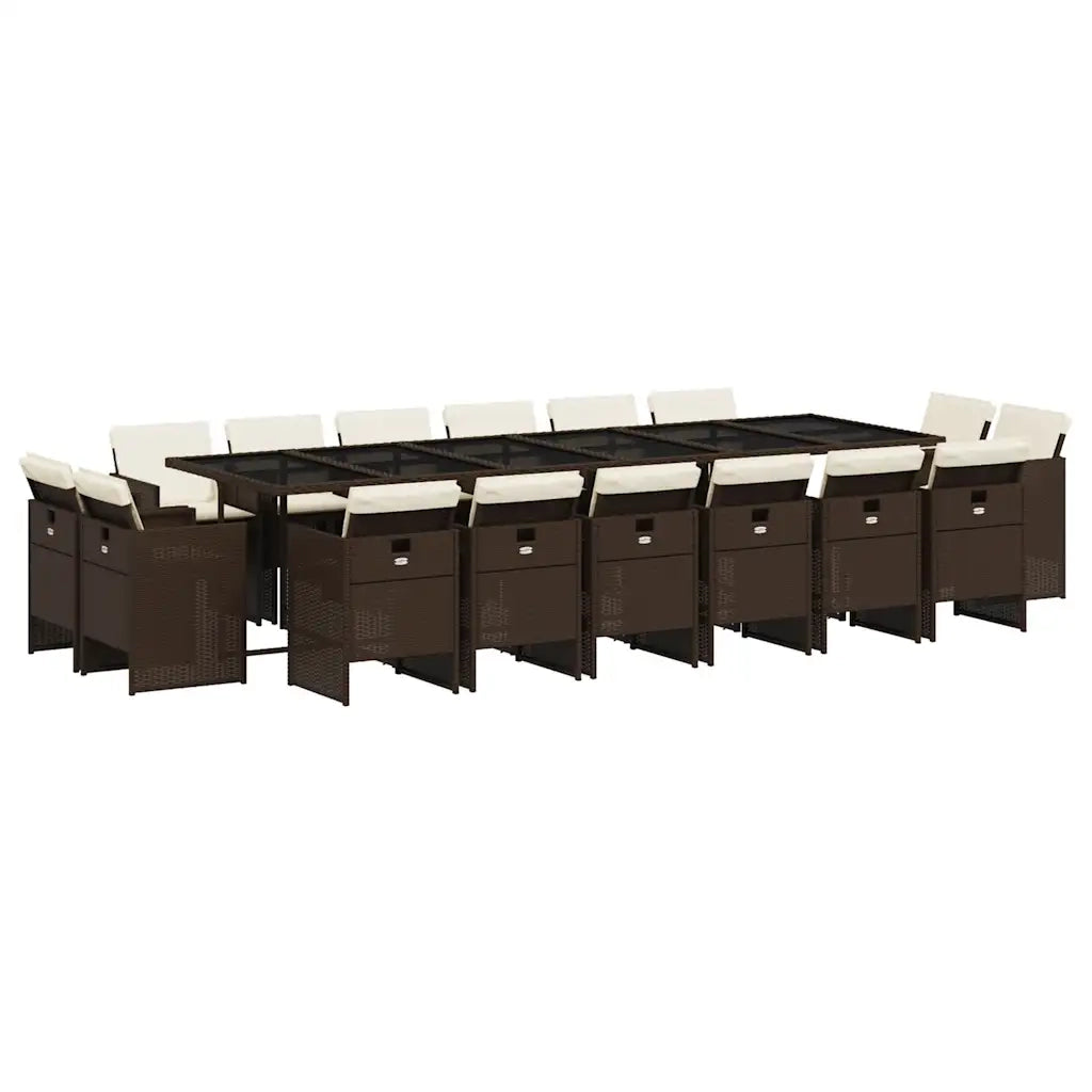 Set da Pranzo da Giardino 17 pz con Cuscini Marrone Polyrattan 3210705