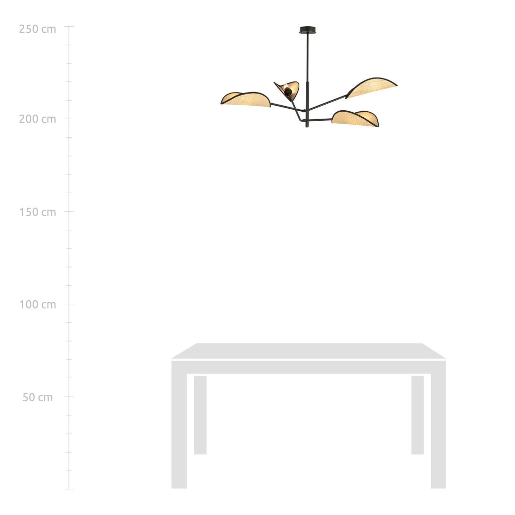 Plafoniera Emibig Vene rattan nero 4xE14 102cm dimmerabile