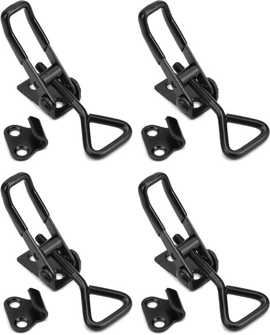 Fermo cerniera in acciaio carbonio nero per scatole e armadi - 95 mm, set da 4 pezzi
