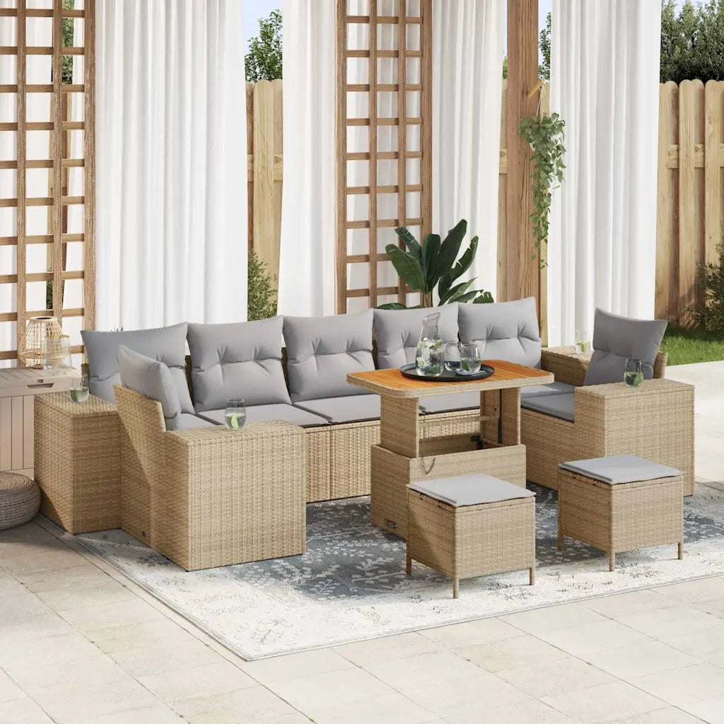 Set Divano da Giardino con cuscino 10 pcs Beige e Grigio Chiaro