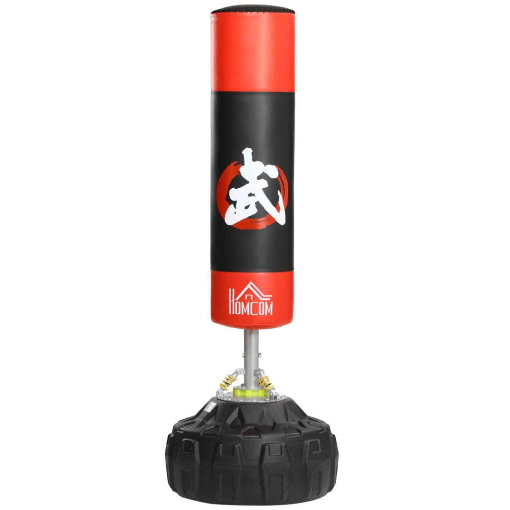 Sacco da boxe con supporto piedistallo ¨C Minimal ¨C ?60x180 cm, riempibile con sabbia/acqua, rosso e nero