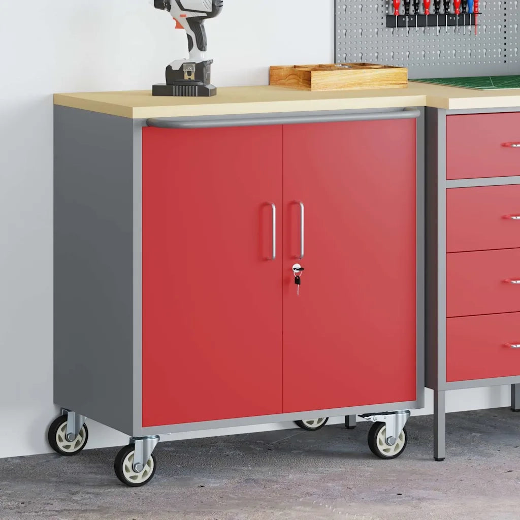 Banco da lavoro con lo scaffale Rosso e Grigio 75 x 45 x 85 cm 4103486