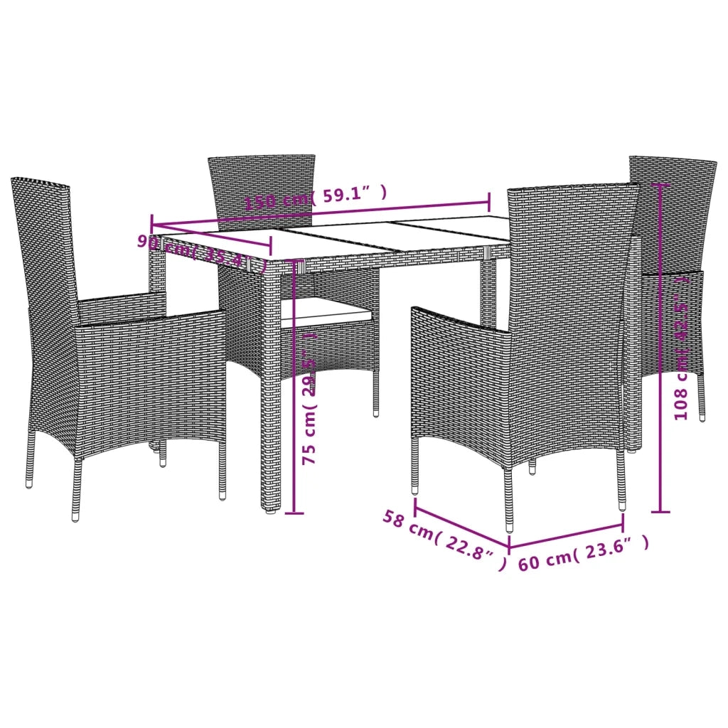 Set da Pranzo da Giardino 5 pz con Cuscini Beige in Polyrattan 3277571