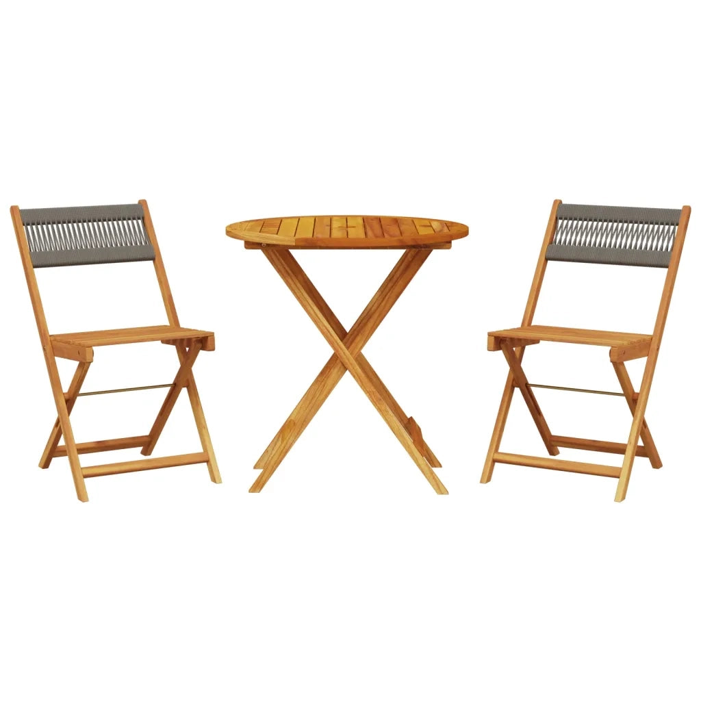 Set da Bistrot 3pz Grigio in Polipropilene e Legno Massello