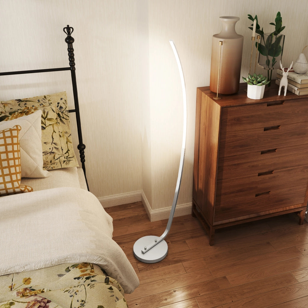 Lampada da terra LED ¨C Minimal ¨C 3 livelli luminosit¨¤, interruttore a pedale, argento