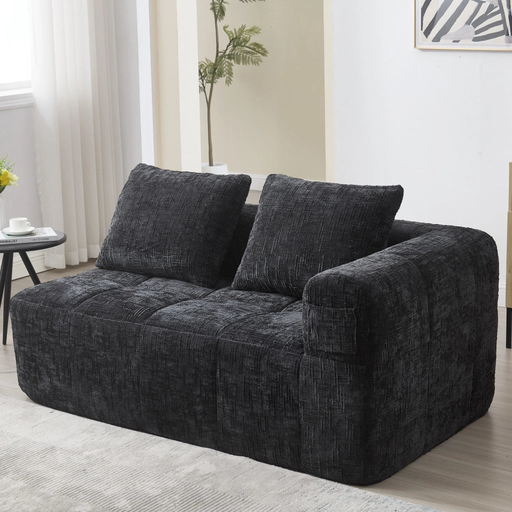 Sofa comodo per 2 persone - Zephmum- Cuscino, tasche laterali, nero