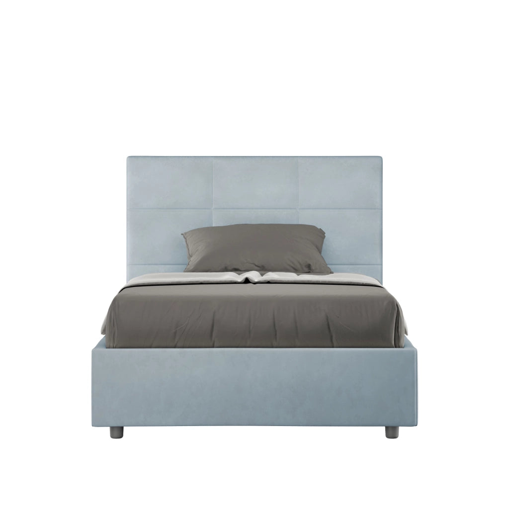 BS COM Letto una piazza e mezza con rete imbottito 120x210 microfibra azzurro