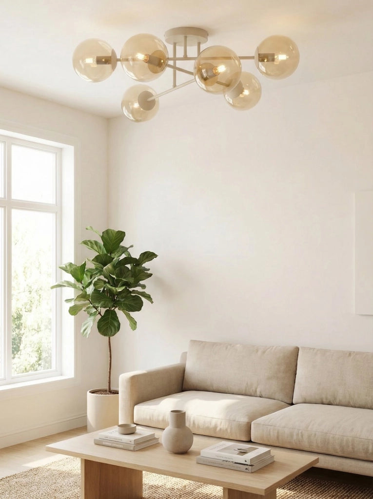 Lampada a soffitto ROMA 6xE14 sfere vetro beige Emibig