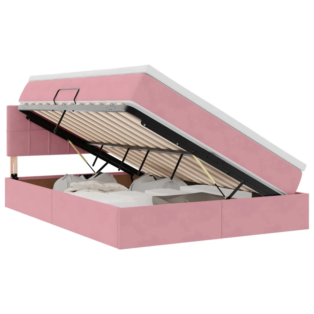 Letto con contenitore e LED con led Rosa 140 x 190 cm Velluto 3371396