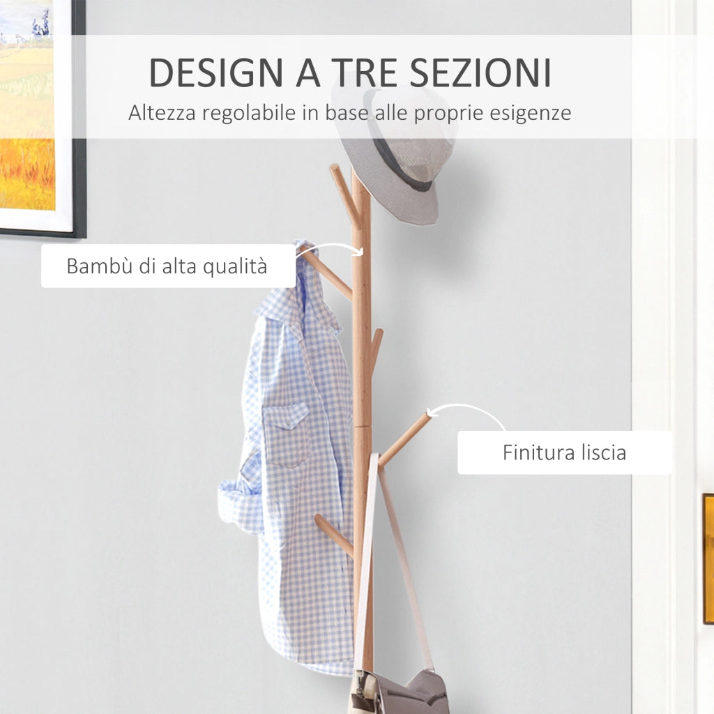 Panca con Appendiabiti da Ingresso,Attaccapanni da Terra in Bamb¨´,Panca da Ingresso Bianca,Design,anche per Camera da Letto,40x30x180cm,Bianco Legno