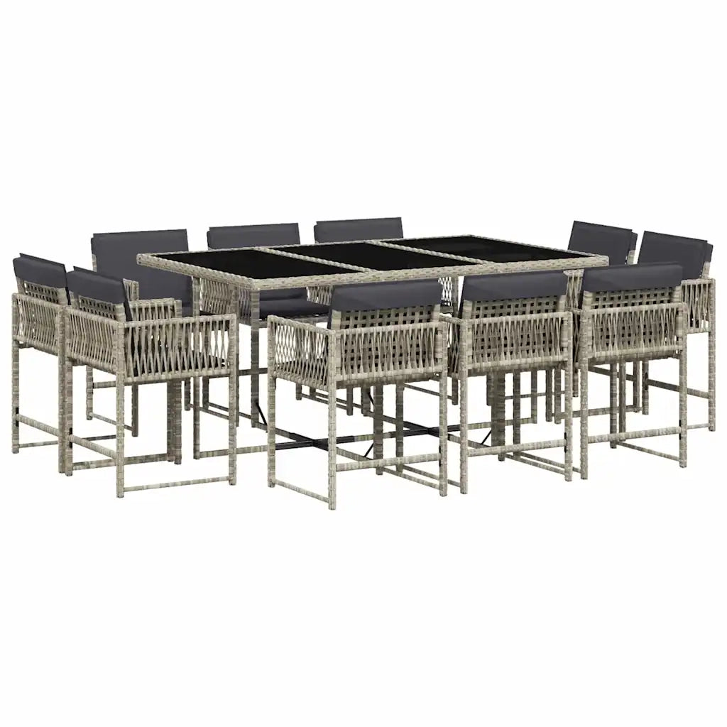 Set Pranzo Giardino 11pz con Cuscini Grigio Chiaro Polyrattan 3211571