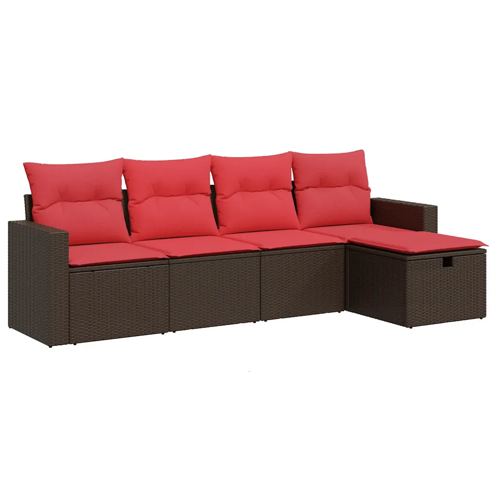 Set Divano da Giardino 5 pz con Cuscini Marrone in Polyrattan 3325370