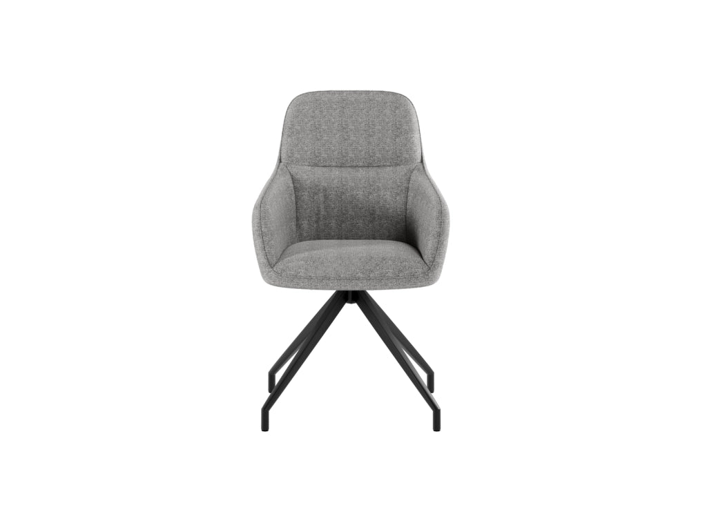 Sedia da pranzo girevole Gaia design moderno a conchiglia con rivestimento in tessuto grigio chiaro e struttura in metallo nero - OM