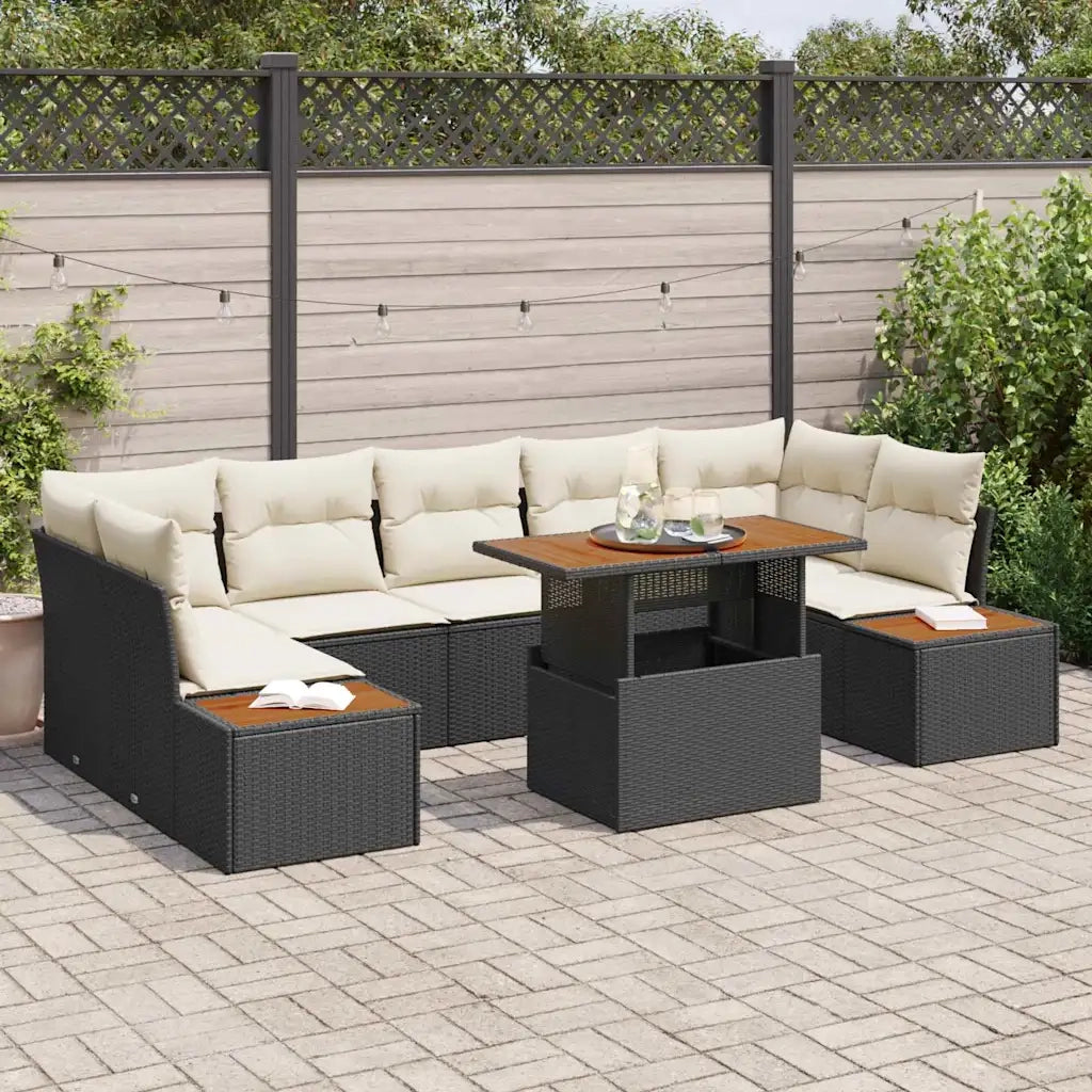 Set da Pranzo per Giardino con cuscino 8 pcs Nero e Beige
