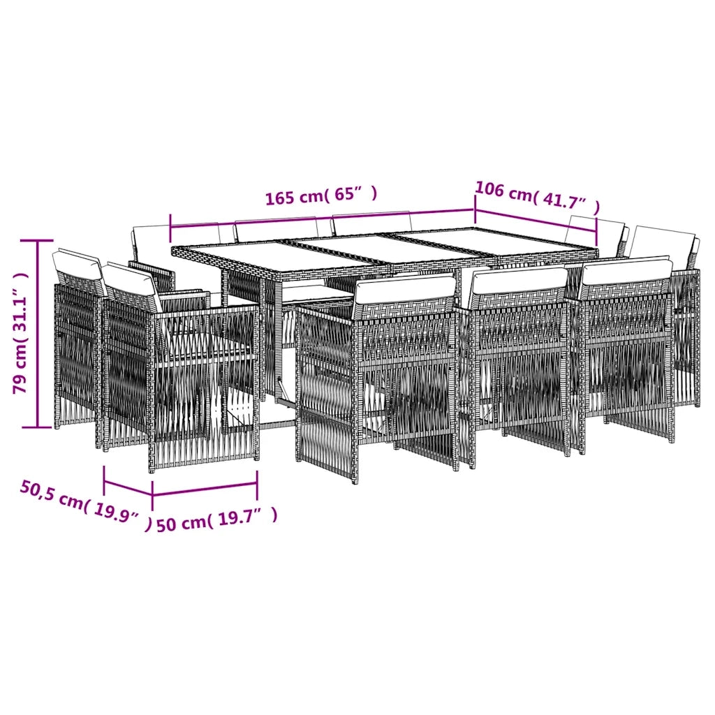 Set Pranzo da Giardino 11 pz con Cuscini Beige Misto Polyrattan