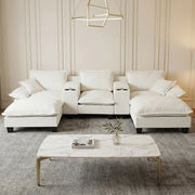 Divano Angolare Modulare con Ottomane e Contenitore ¨C MINIMAL ¨C Chenille Beige