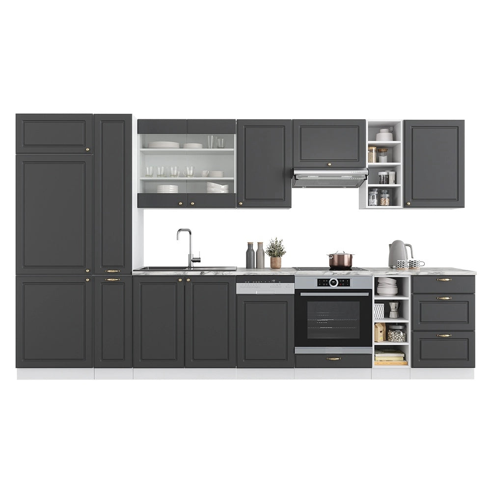 Cucina componibile Fame-Line Antracite-oro/Bianco 355 cm, PL Marmo Vicco