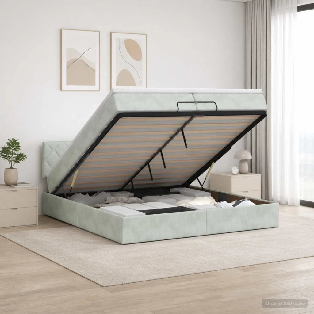 Letto Ottomano con Materasso e LED Grigio Chiaro 200 x 200 cm 3457233