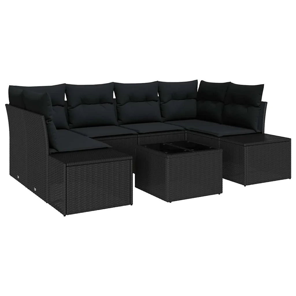 Set Divano da Giardino con cuscino 8 pcs Nero polyrattan 3355632