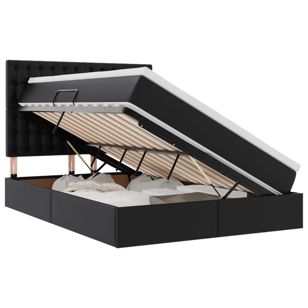 Letto con contenitore e LED Nero 140 x 190 cm Pelle Sintetica 3372301