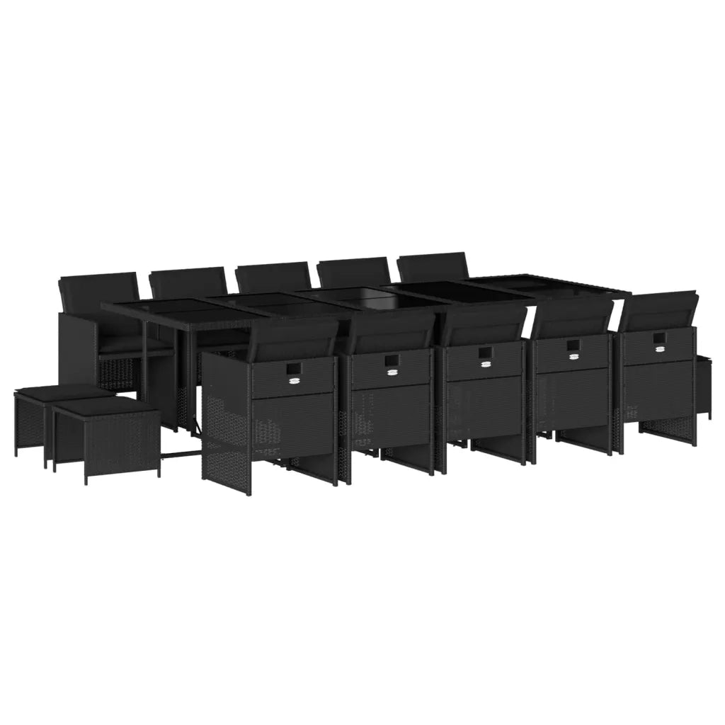 Set da Pranzo da Giardino 15 pz con Cuscini Nero in Polyrattan 3277758