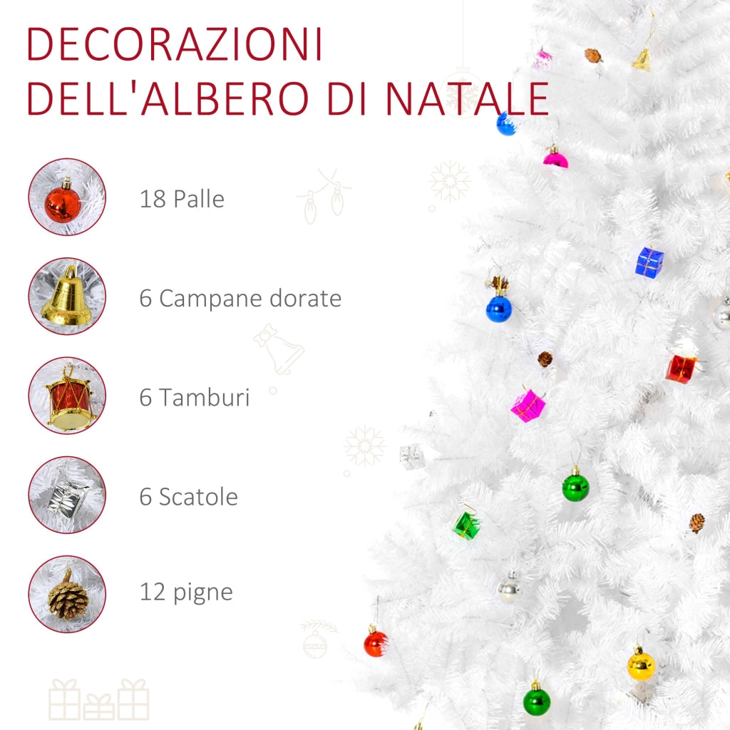 Albero di Natale Artificiale 180 cm 930 Rami Addobbato Bianco