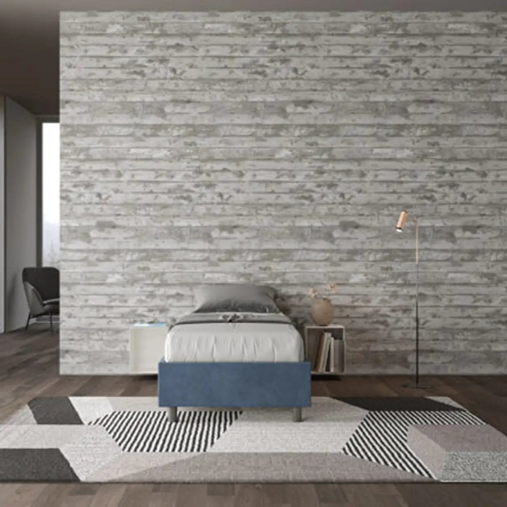Letto singolo con rete imbottito 80x200 microfibra blu Azelia