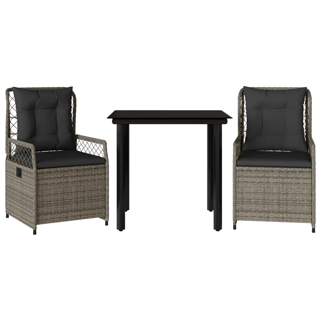 Set da Pranzo da Giardino 3 pz con Cuscini in Polyrattan Grigio 3262992